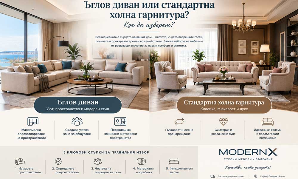 Ъглов диван или стандартна холна гарнитура